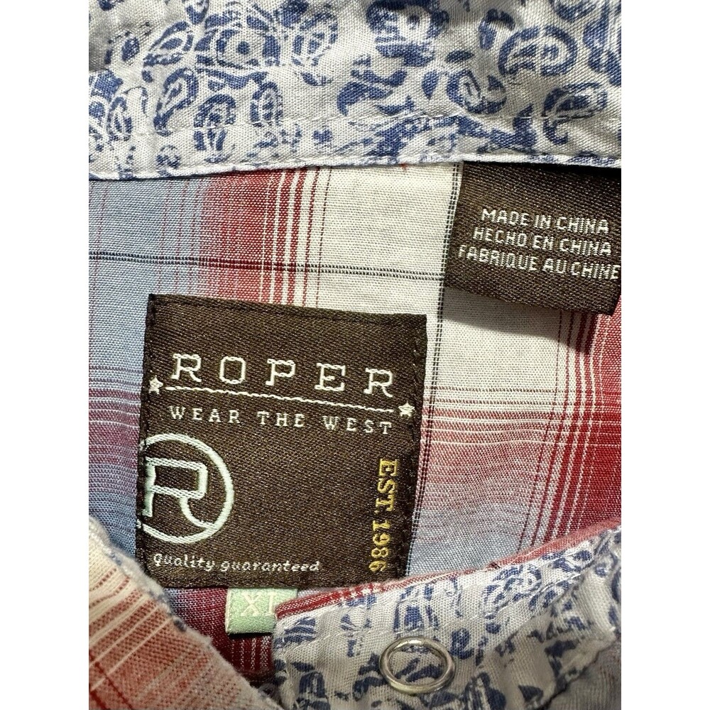 Roper Western Shirt Women’s XL Red Blue Plaid Paisley Snap Long Sleeve Cotton - Picture 7 of 11
